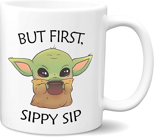Taza de café Baby Yoda – Taza de café de la serie Mando TV | Taza de café de cerámica blanca de 11 oz | Jedi, la fuerza, regalos de sable de luz |