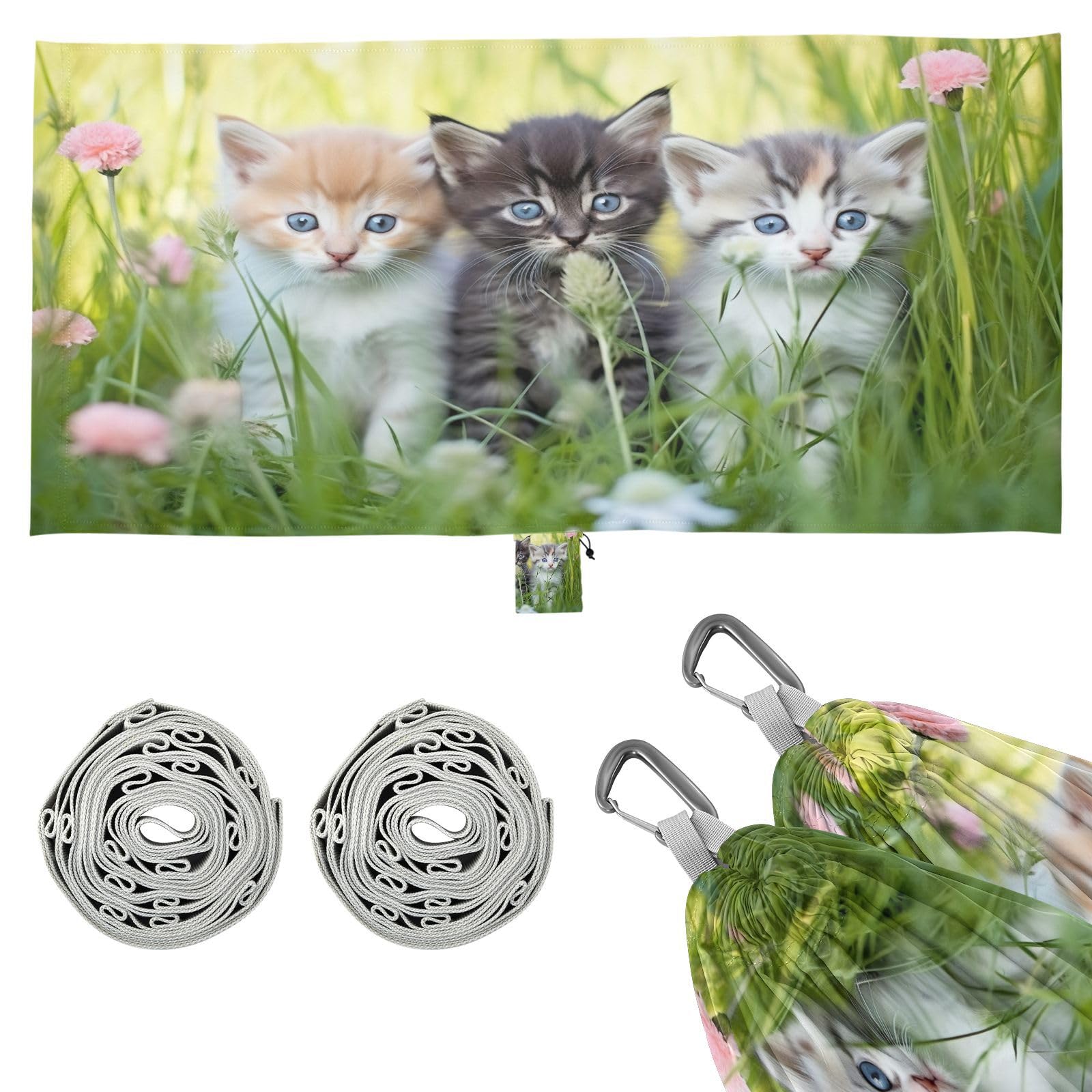 SDMKA Kittens in The Grass Camping Hammock, 330 lbs with 2 Tree Straps, Carry Bag, Single Portable Hammock for Outdoor/Indoor, Hiking, Beach, Backpacking, Travel