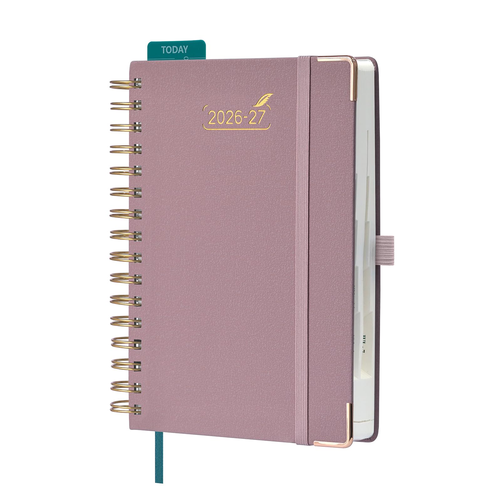BEZEND Agenda Escolar 2026 2027 Día por Página A5 Espiral, 12 Meses de Ago.26 a Jul.27, Agenda Diaria 15,5 x 21 cm, Dia Vista con Intervalos de 30 minutos, Tapa Dura en Cuero PU - Rosa