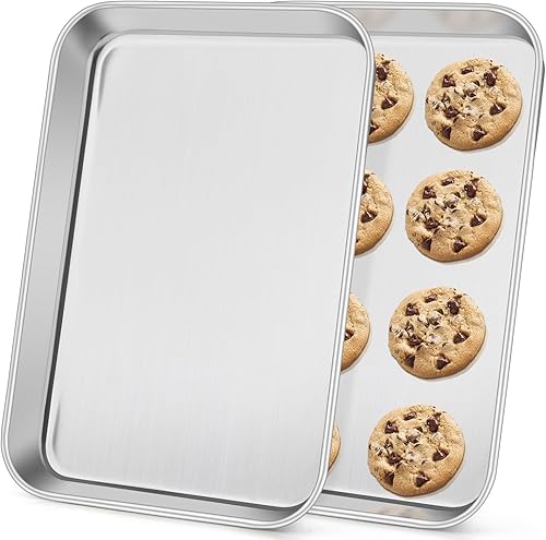 Leonyo - Juego de 2 bandejas de acero inoxidable para hornear, bandejas de acero inoxidable de 9 pulgadas x 13 pulgadas para hornear, bandeja de