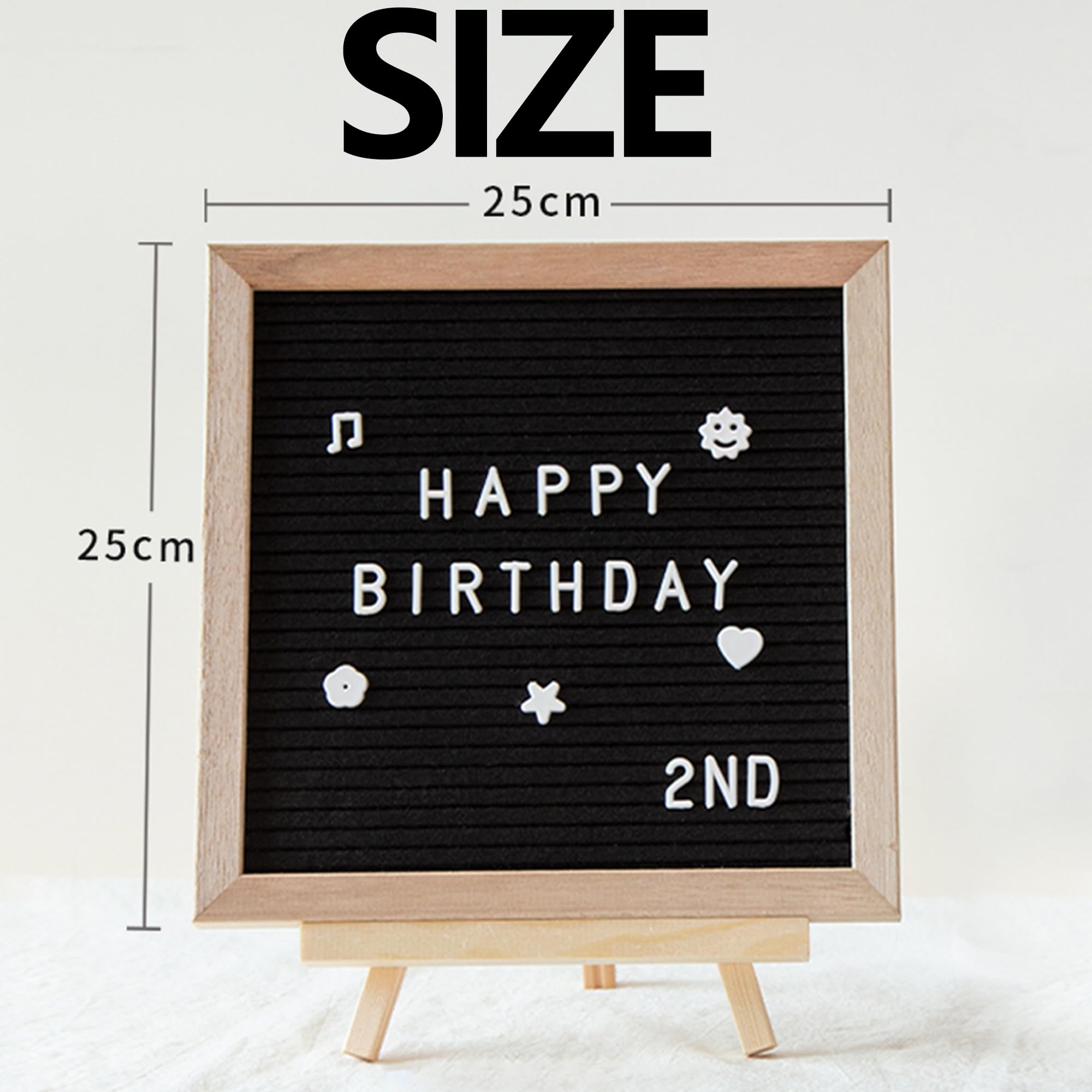 Tablero de Letras de Fieltro Vintage 25x25 cm con 510 Letras, Marco de Madera, Negro