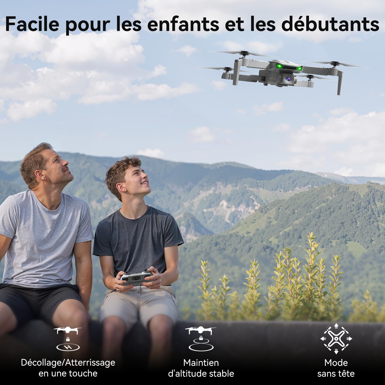 SIMREX Drone avec caméra 1080p pour enfants et adultes (gris)