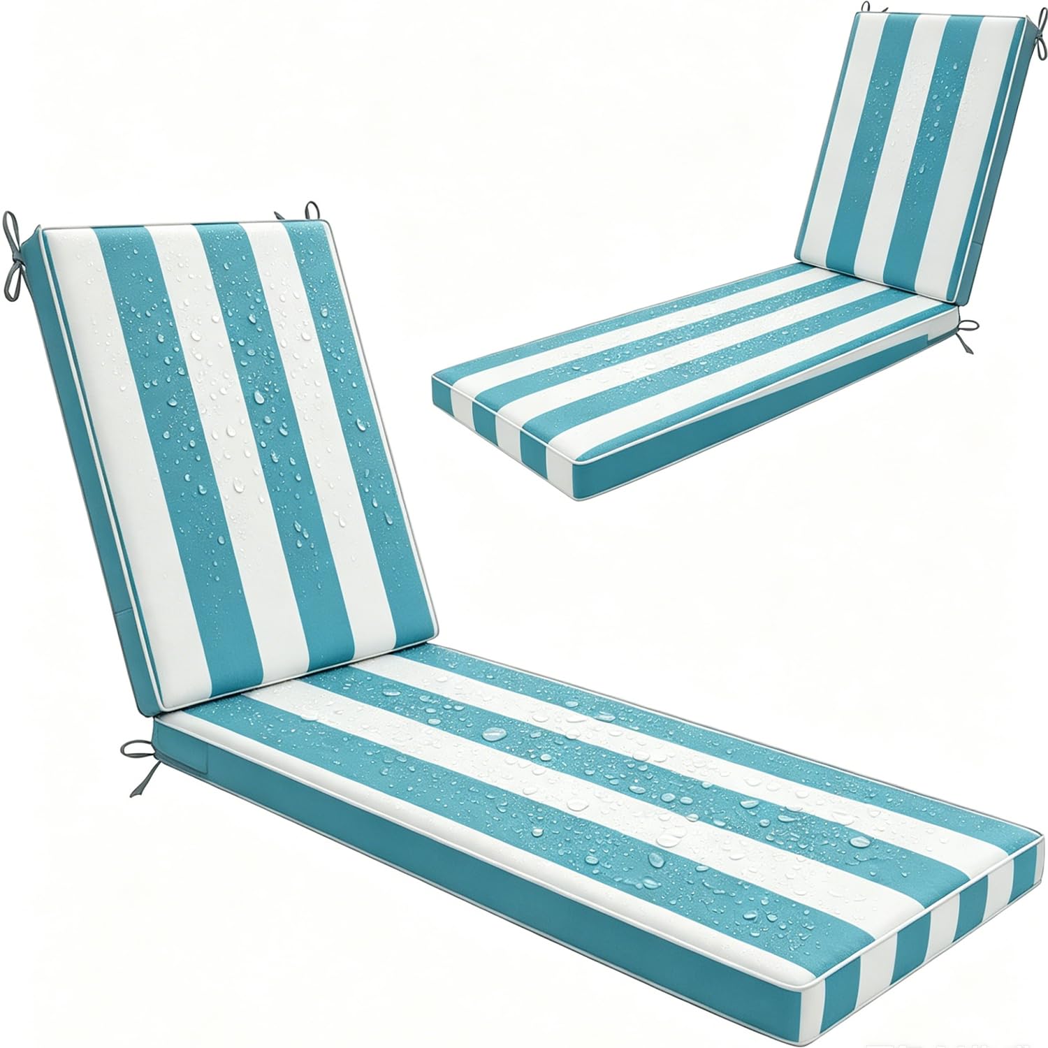 WLXFF Waterproof Striped Sun Lounger Cushion Only, Non Slip Thick Outdoor Recliner Pad, Removable Cover Garden Sunbed Cushion for Patio Beach Yard