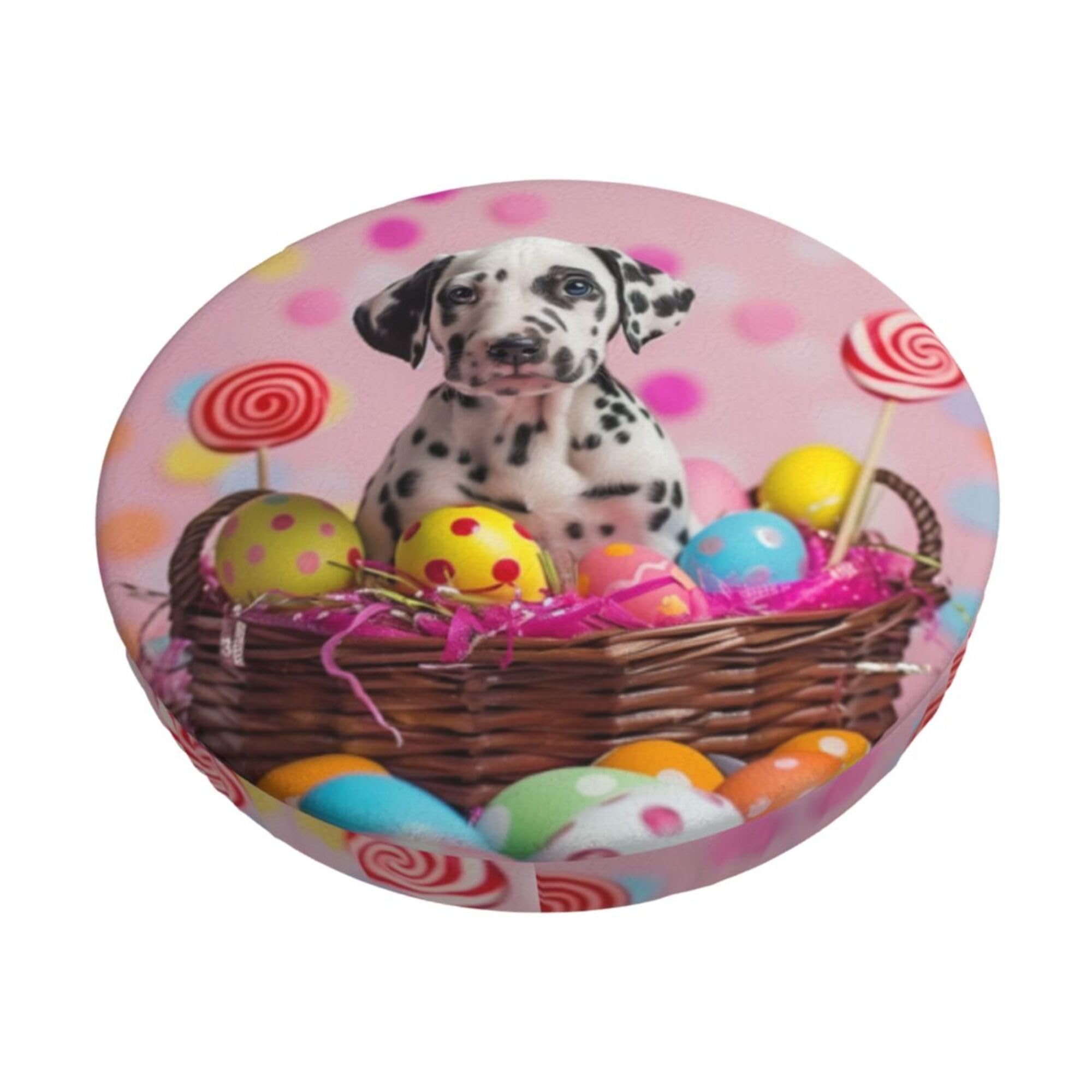 Velvet Round Stool Covers, 3 Layers Round Seat Cover with Thin Pad, Easter Eggs and Puppy Round Chair Covers Thick Bar Stool Seat Covers for Bar Round Chair