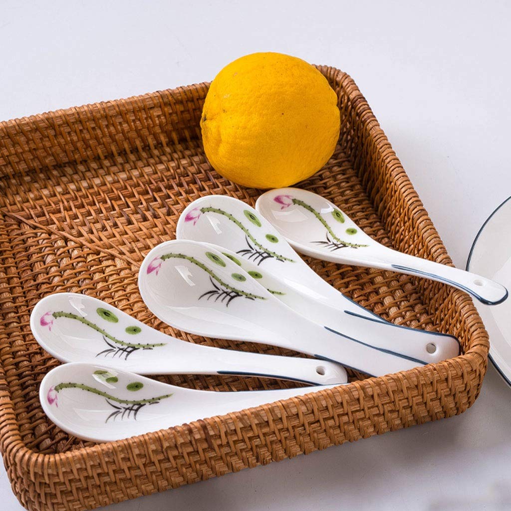 cucharas de Sopa Hueso China Cerámica Cerámica Hogar Pequeño Sopa Cuchara 10 Piezas Pintado a Mano Lotus Porcelana Sopa Cuchara Longitud 5.3 Pulgadas Cuchara para Servir de Cocina