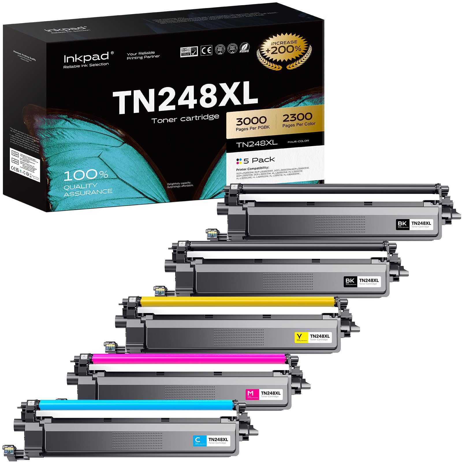 iNKPAD Cartuccia toner compatibile per Brother tn248 tn248xl tn248cmyk Toner compatibile Brother per DCP-L3520CDWE DCP-L3560CDW MFC-L8340CDW MFC-L3760CDW MFC-L3740CDWE HL-L3220CWE