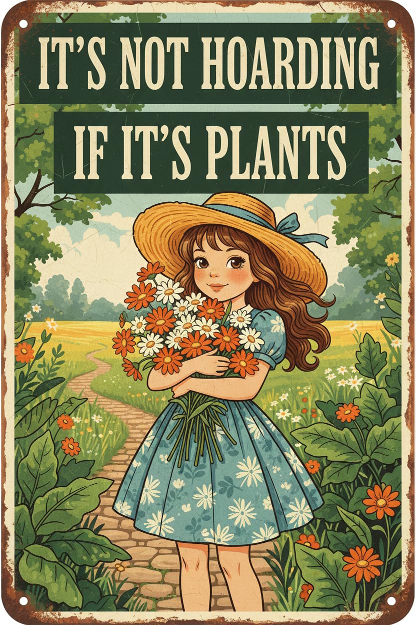 Not Hoarding If It's Plants Tin Sign, 8x12 Inch Garden