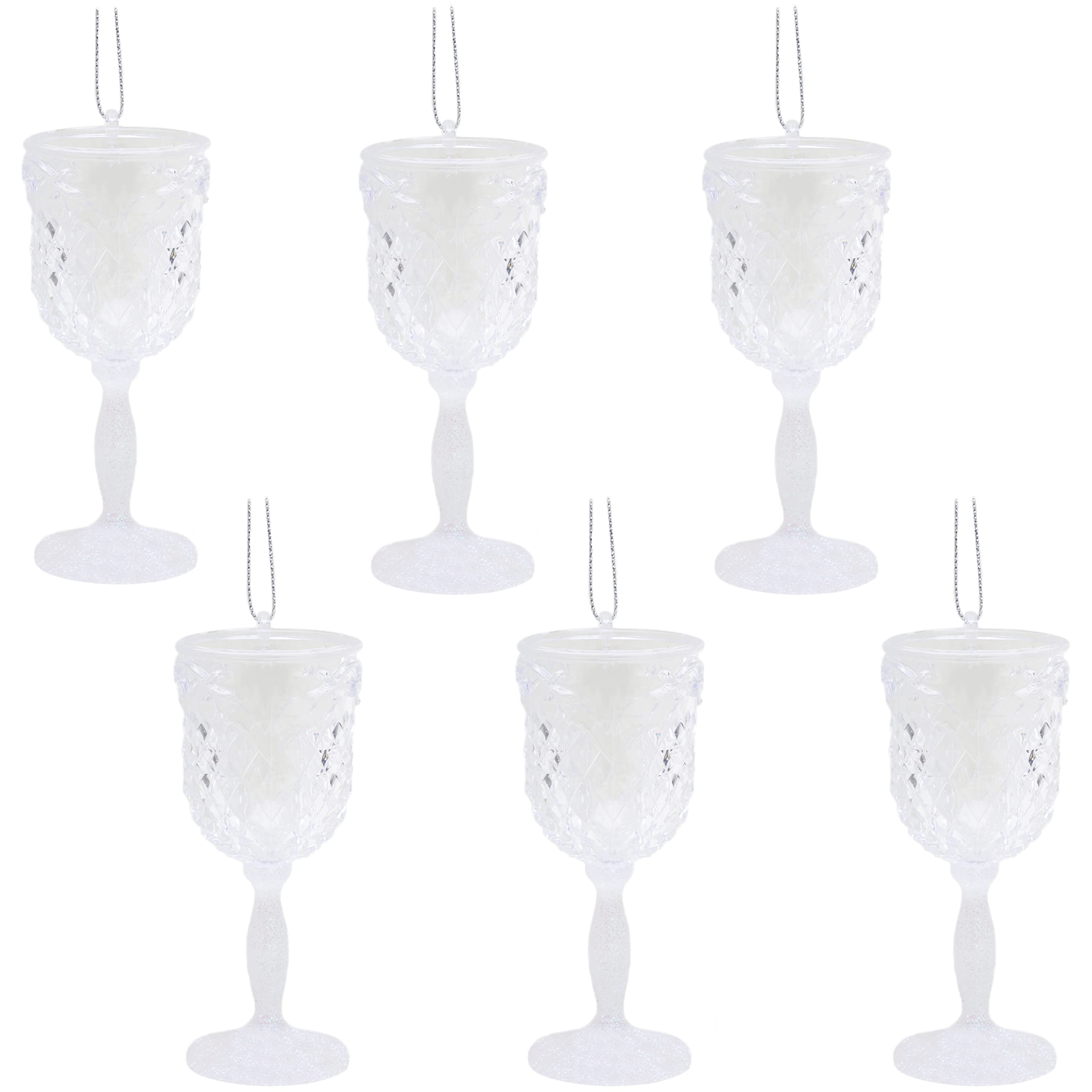 Christmas Concepts® 10cm Glitter Wine Glass Decorations - Luxury Christmas Tree Decorations (Iridescent, Pack of 6)