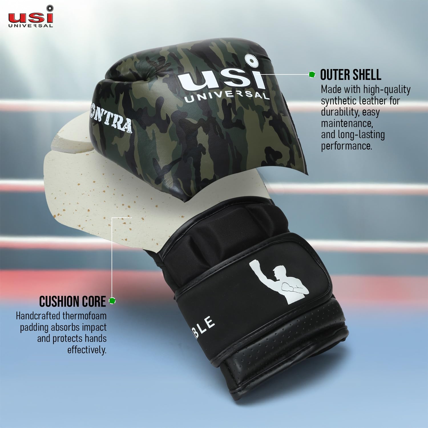 USI Universal 609CBG Contra Boxing Punching Gloves, 12oz Synthetic Leather Training Gloves, Handcrafted Inner Padding, Contoured Wrist Closure, Air Mesh On Palm 1
