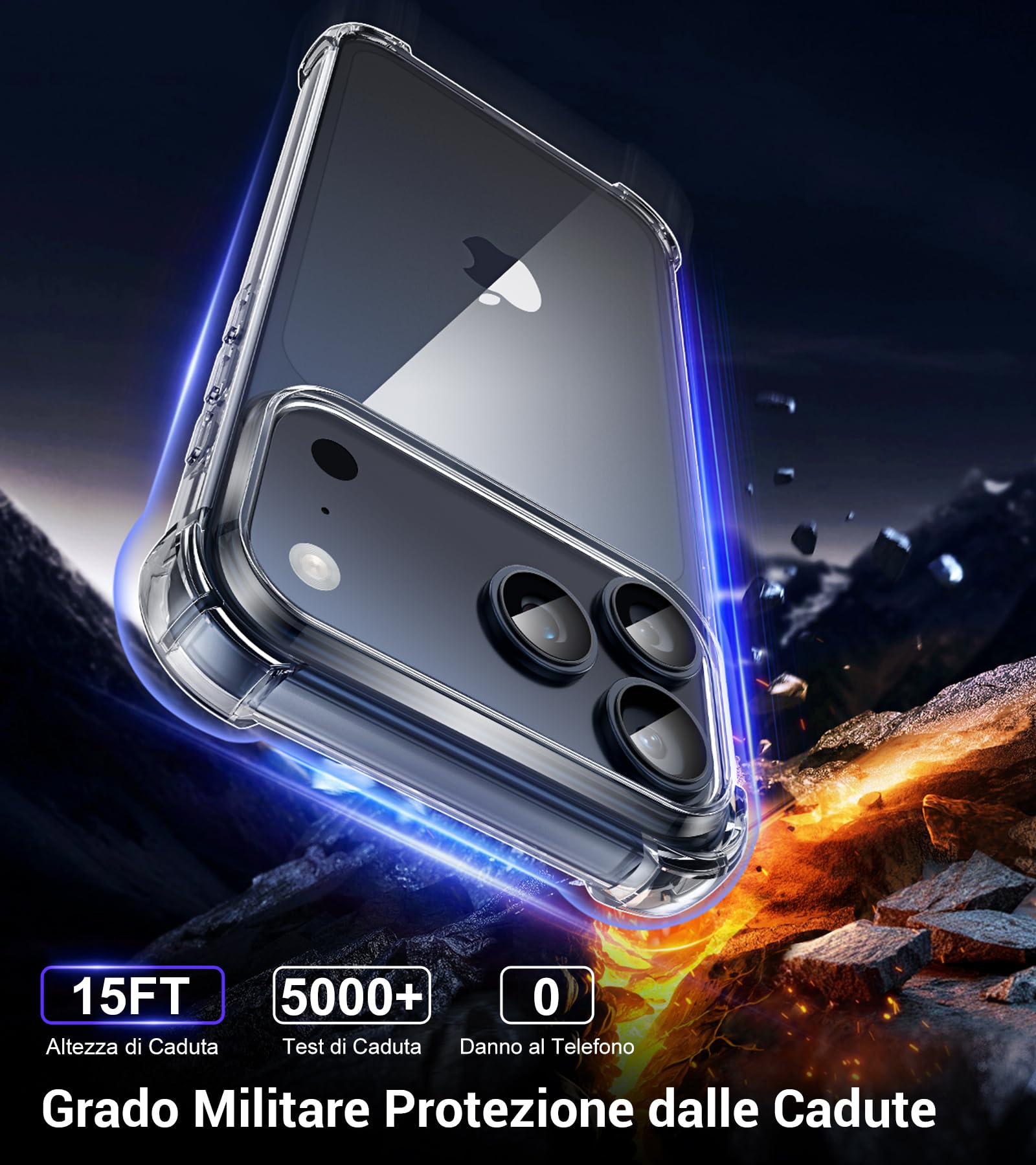 FLLAO 4 in 1 Cover per iPhone 17 Pro Max Custodia con 2 Pellicola Vetro Temperato e 1 Fotocamera Protettiva, [Cuscino d'aria integrato] Antiurto Morbido Cover per iPhone 17 Pro Max, Trasparente
