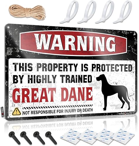 Cartel de cerveza divertido con texto en inglés "Warning This Property is Protected by A Highly Trained Great Danese" Letrero de lata divertido para