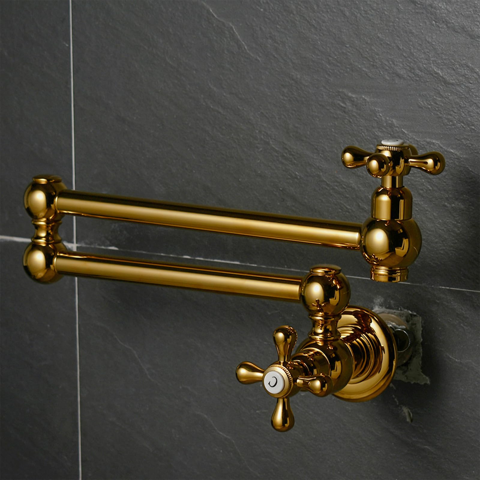 KAITAIHD Kitchen Faucet, Single Hole Mount Pot Filler Faucet Tap with Folding Stretchable Double Joint Swing Arm, Polished Gold - Image 2