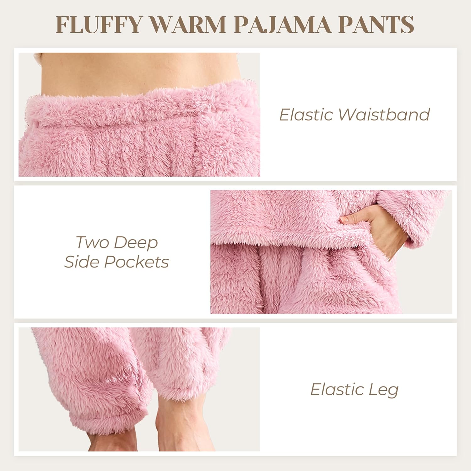 Womens Fleece Pajama Pants, Winter Warm Fuzzy Lounge Bottoms Long Soft Plush Fluffy Pj Pants with Pockets - Image 2