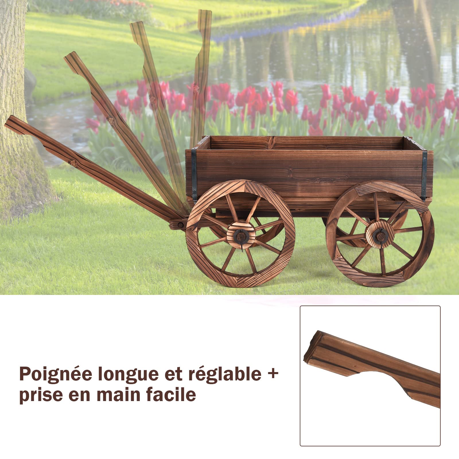RELAX4LIFE Brouette à Fleurs en Bois Carbonisé Anti-Humidité