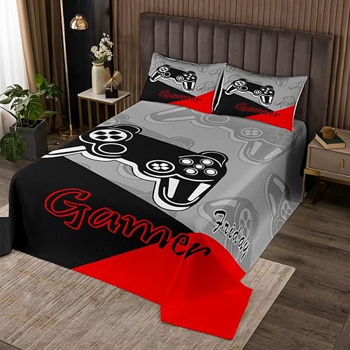 Miniatura 10 de Feeyou - Juego de edredón de 3 piezas con controlador de videojuegos para niños, adolescentes, tamaño Queen, colcha de juegos para todas las