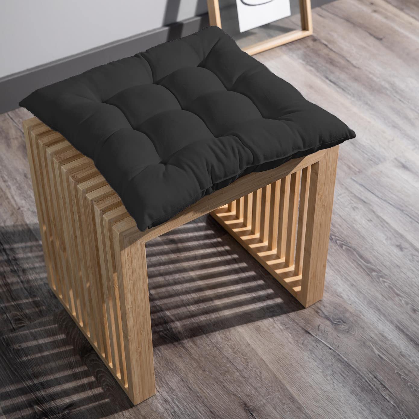 GREATOYAR Cojines para Silla y Asiento, Decoración de Asiento de Jardín Casa Terraza, Cojín Decorativo con Correas de Sujeción, 9 Pespuntes, Fabricado en España, 38 x 38 x 3.5 cm, Pack 2, Negro