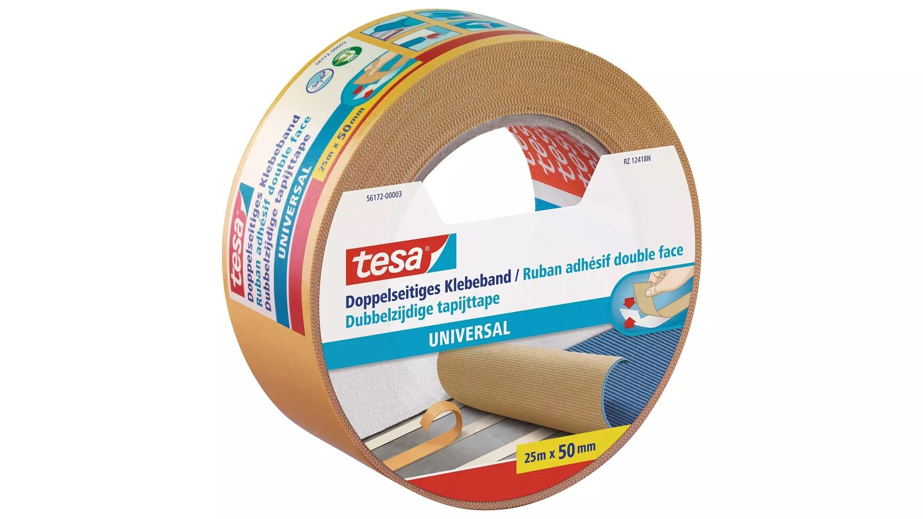 6 Rollen tesa 56172, Doppelseitiges Universal Klebeband, 50mm x 25m