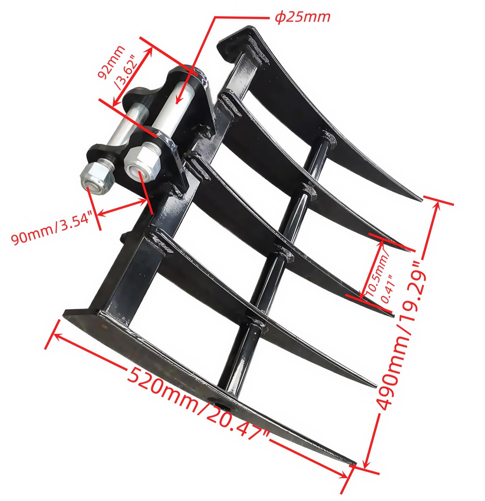 Mini Rastrello Per Escavatore 1T – Largo 90 Mm Con 5 Denti – Compatibile Con Mini Terne - 2