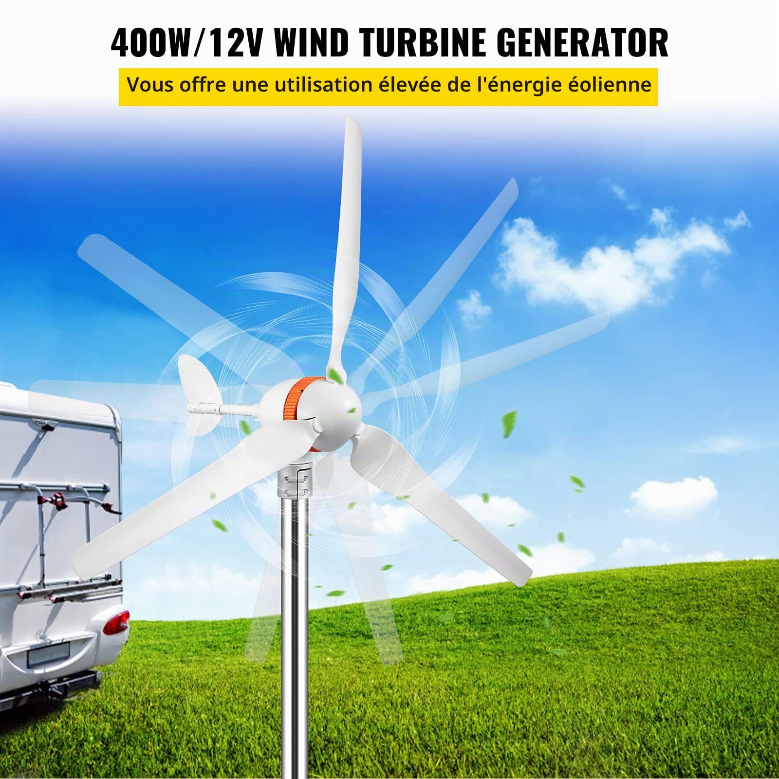 VEVOR Turbine Éolienne, 5 Lames Générateur Éolienne Solaire, Générateur Électrique Éolienne, Résistance Excellente à La Chaleur, pour une utilisation à domicile/une utilisation en bateau/marine