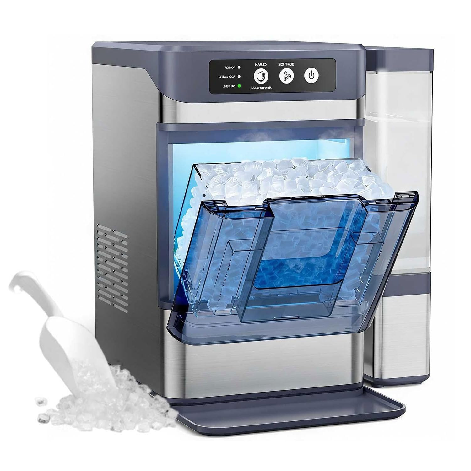 Máquina para hacer hielo en forma de nugget para encimera, máquina de hielo portátil con autolimpieza, 44 Ib/24 h, autolimpieza, operación con un solo clic, para fiestas, cocinas, bares, oficinas