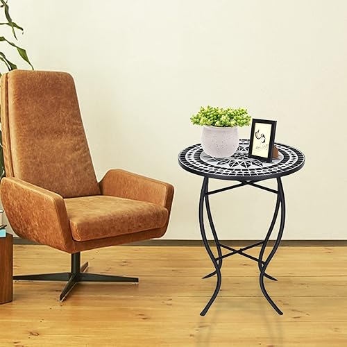 Miniatura 5 de VCUTEKA Mosaic - Mesa auxiliar para exteriores, redonda de 14 pulgadas, mesa auxiliar para patio, jardín, sala de estar, bistró balcón o césped,