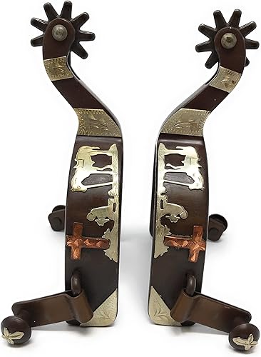 Miniatura 2 de AJ Tack Espuelas de vaquero rezando con cruz de cobre para hombre, Plata Acero aleado Cobre, No es una piedra preciosa