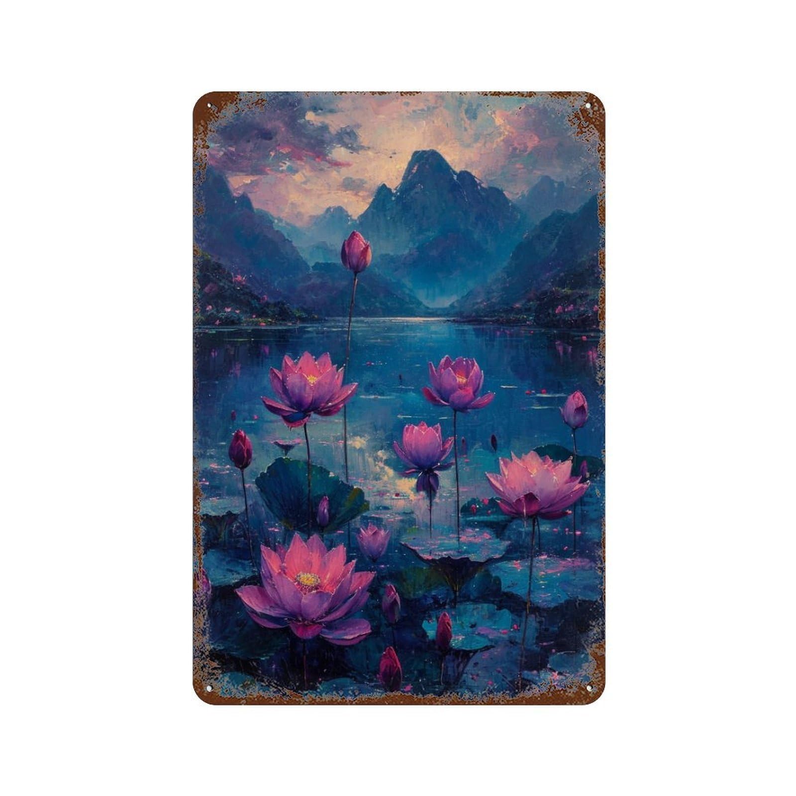 Garage Style Lotus Pond Serenity Distressed Metal Wall Sign 11.8"x7.9", Farmhouse Wall Decor for Bar And Workshop
