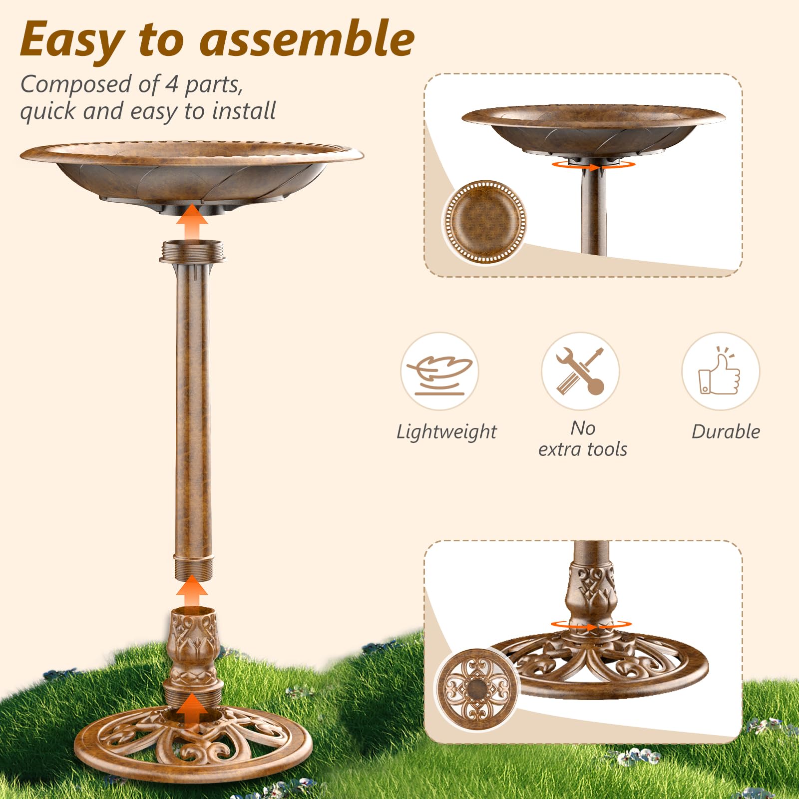 AISITIN Abreuvoir pour oiseaux, avec fontaine solaire, 3,5 W, pour mangeoire, jardin, balcon, décoration de balcon, terrasse, en bronze, plastique, bronze