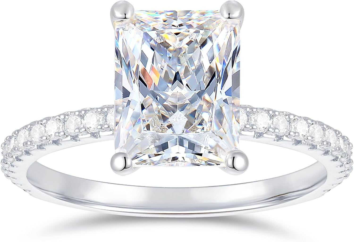 14K White Gold Radiant Cut Engagement Ring 3 Carat Radiant Cut Moissanite Rings 14K Hidden Halo Moissanite Engagement Ring for Women