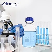 Vista 6 de Botellas redondas de vidrio de 8.5 onzas (8.5 fl oz), botella de vidrio de borosilicato resistente con tapa de rosca GL45, paquete de 6