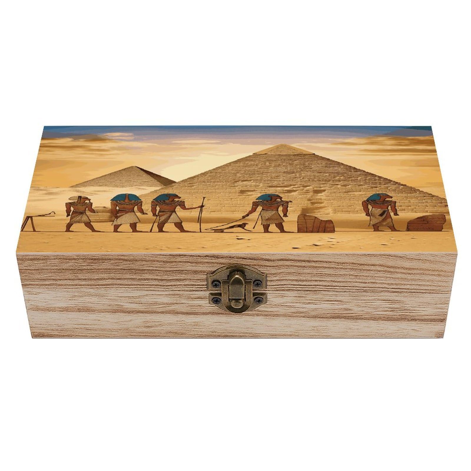 VstaDank Ancient Egyptians Wooden Storage Box Wooden Keepsake Box with A Hinged Lid Fashion Memory Treasure Boxes Decorative Jewelry Case for Crafts Photo Home Decor Wood Gift Box