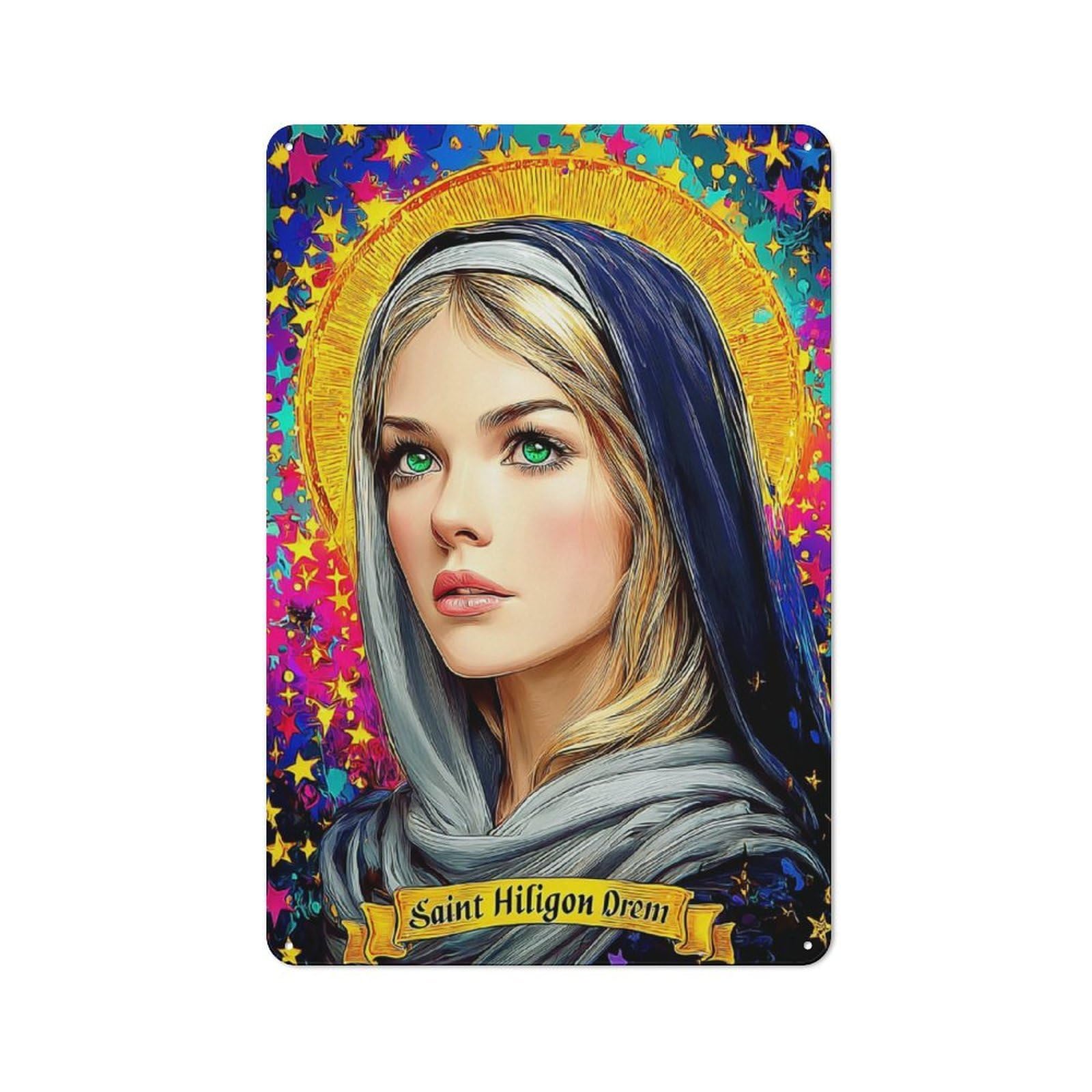 Junmoney Saint Hiligon Drem Celestial Portrait Modern Retro Metal Wall Decor 30X20cm, Metal Wall Sign For Loft, Studio, Office Or Creative Room