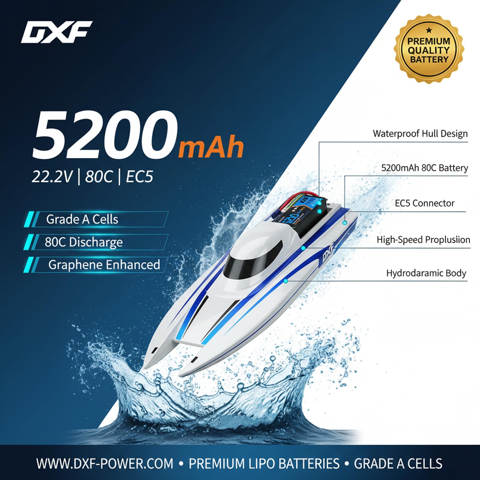 DXF 5200mAh 22.2V 6S 80C EC5 batería Recargable Pila Polímero de Litio Juguete Multicolor para Helicópteros y Aviones más Pequeños como Align GAUI KDS ElyQ Trex-550/600（2PCS）