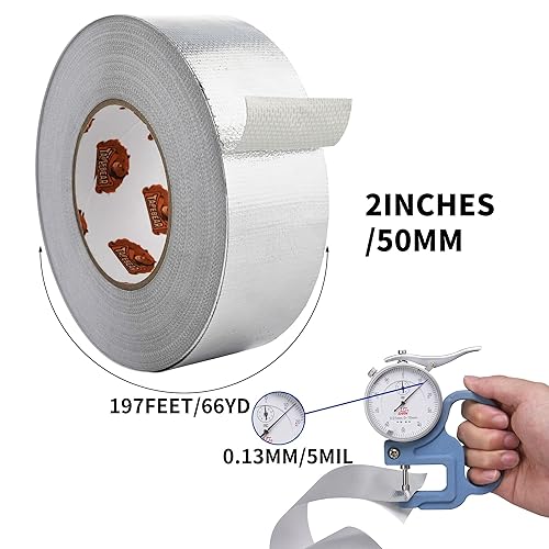 Miniatura 4 de Cinta de papel de aluminio de tela de fibra de vidrio, 5.5 mil x 2 pulgadas x 197 pies Cinta adhesiva de aislamiento profesional de alta