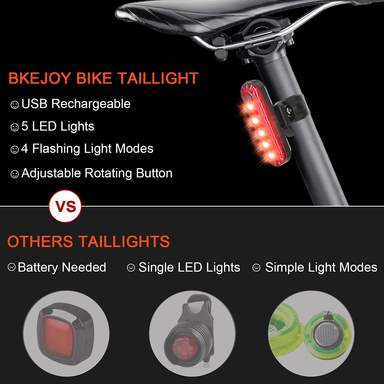 1 Jeu de lumières de vélo à LED Feu arrière de vélo étanche