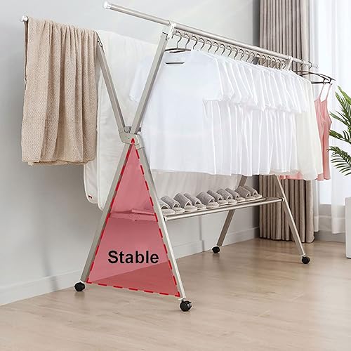 Miniatura 6 de Perchero de secado ajustable, estante de secado plegable, ahorra espacio de acero inoxidable para un fácil almacenamiento, estabilidad extrema