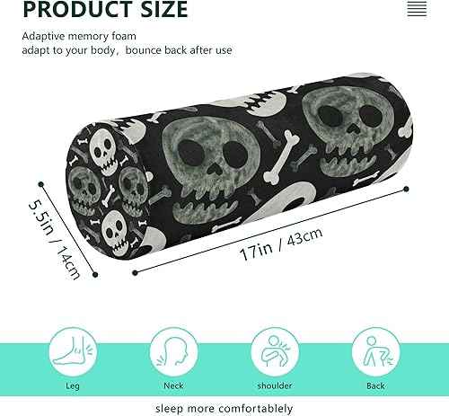 Miniatura 2 de Halloween Skulls and Bones Spooky Green Bolster Pillow for Couch Neck Roll Pillow Form Long Round Pillow for Neck Support Pillow Cylinder Pillows