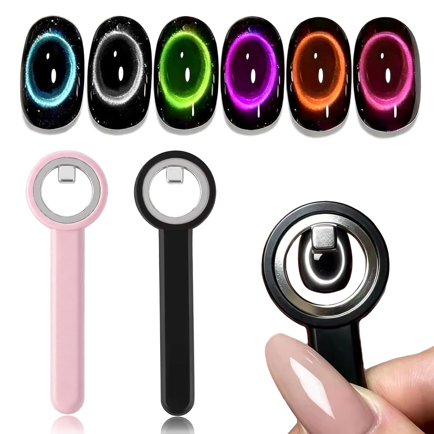 2pcs Pink Black Cat Eye Magnet for Nails