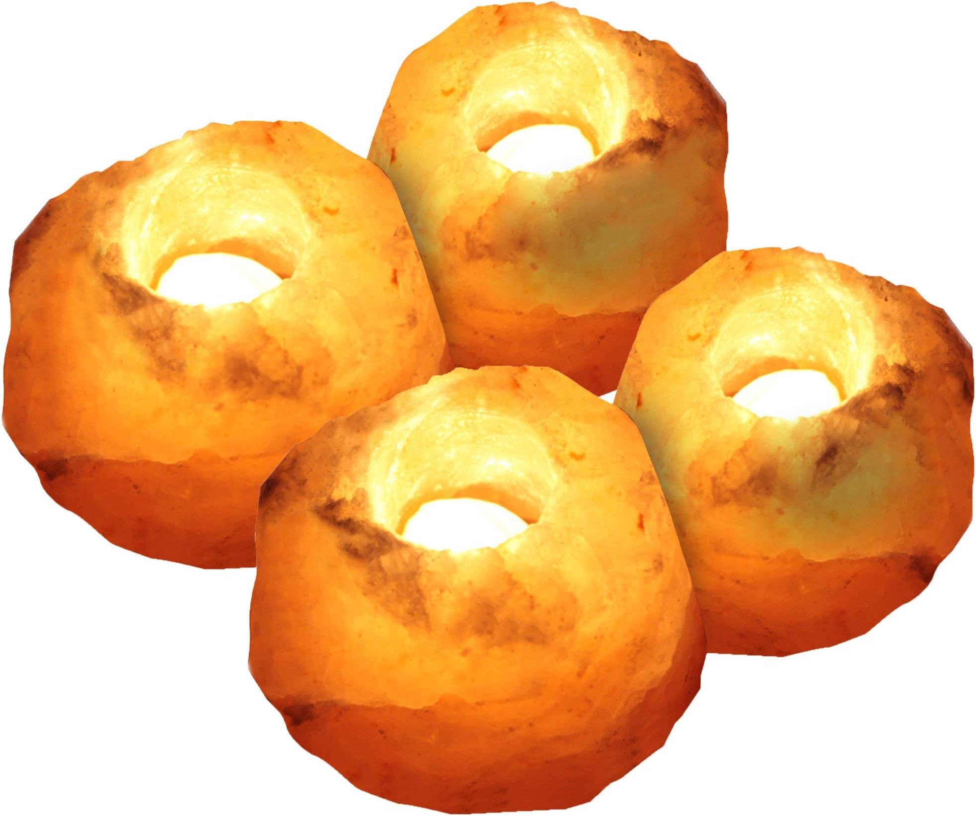 AMSkart - Salt Tealight Candle Holder Pack of 4 Natural Ionic Pink Rock Himalayan Air Purifying Benefits Unique Gift Idea Set of 4
