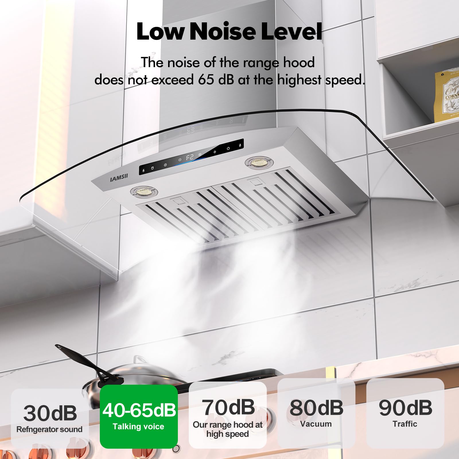 Campana extractora de 30 pulgadas de vidrio templado de 900 CFM, control remoto, gesto/táctil, ventilación de campana de cocina de acero inoxidable con ventilador de escape de 4 velocidades, luces