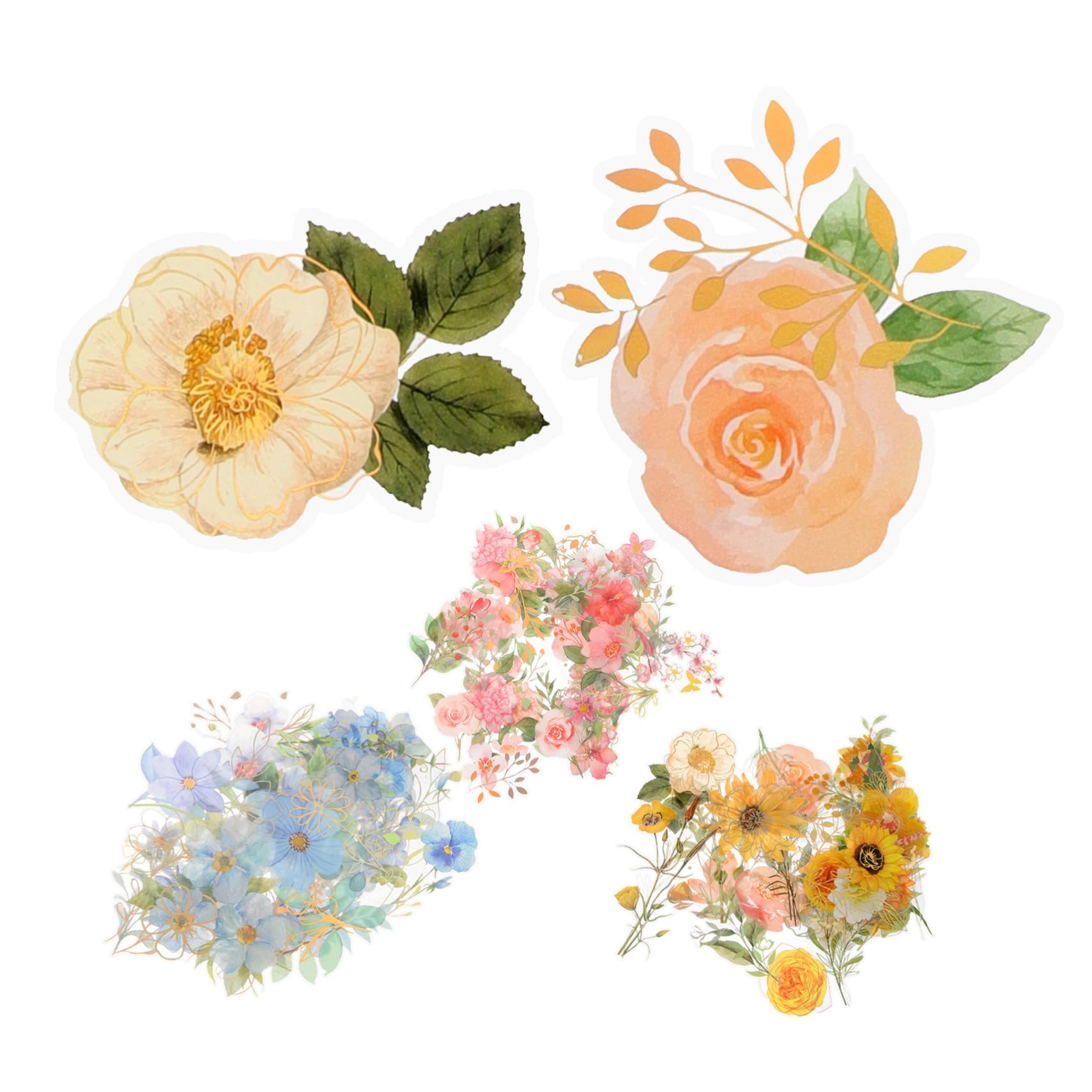DOITOOL 12 Set Adesivi Floreali per Scrapbooking Stickers Plastici Trasparenti e Impermeabili per Album Fai da Te Decorazioni per Bottiglie Computer e Biglietti