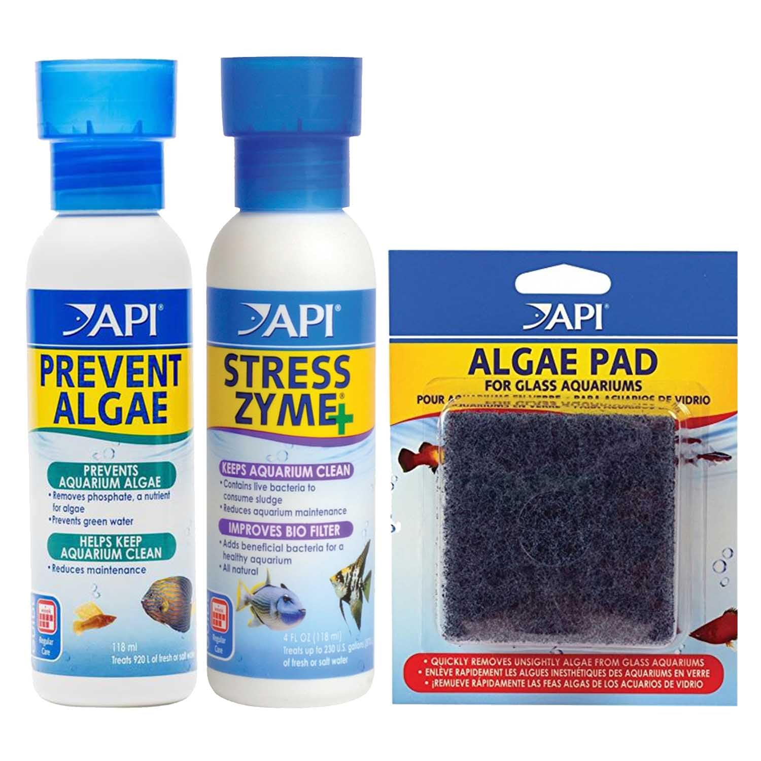 API Acrylic Aquarium Cleaning Bundle Algae Pad Stress Zyme Prevent Algae