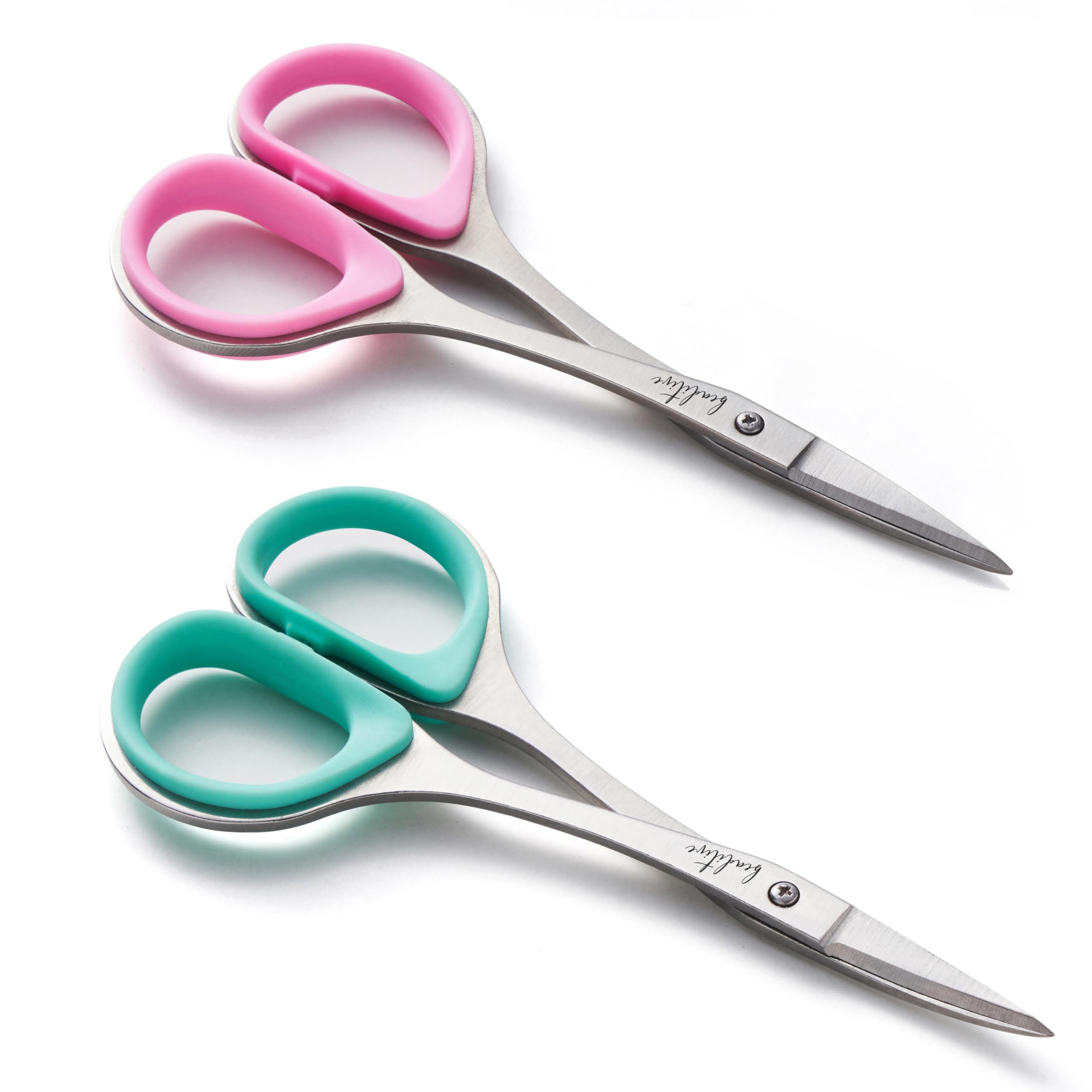 Beaditive Bead Embroidery, Sewing Scissors Set (2 Pieces) Made in Taiwan - Curved Tip Green Scissors | Sharp Tip Pink Scissors | 2-Piece Set with Precision Tips | Ergonomically Designed Rubber Handle 