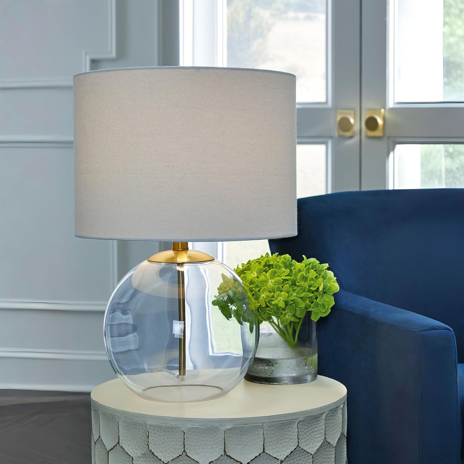 Signature Design by Ashley Samder Contemporary 20.75" Glass Table Lamp, White