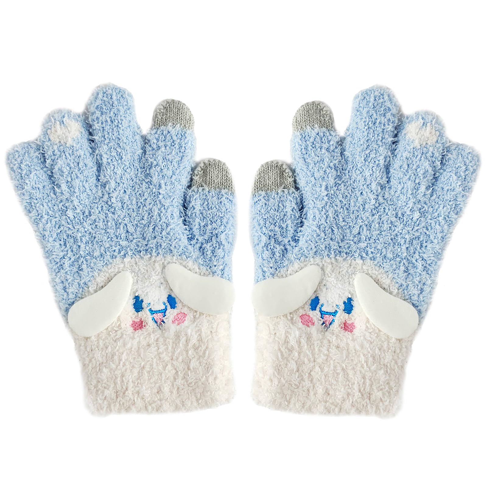 KoiswimCute Anime Winter Touch Screen Gloves, Kawaii Warm Soft Elastic Gloves for Women Girls, Blue, Medium