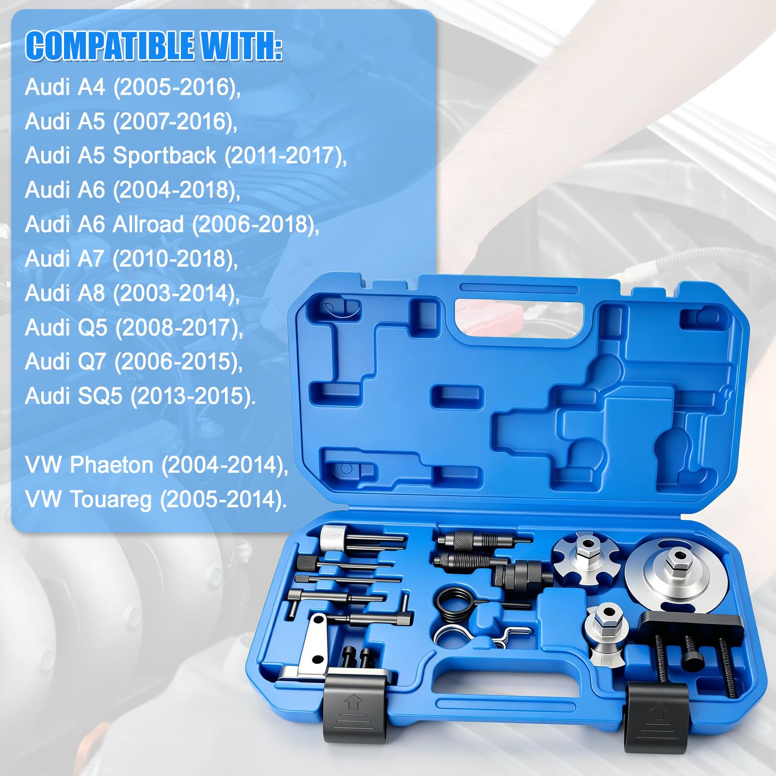 Kit Attrezzo Messa in Fase Motore Set Compatibile con Audi A4 A5 A6 A7 A8 Q5 Q7 2.7 3.0 TDi V6 4.0 4.2 TDi V8 Strumento di Regolazione del Motore