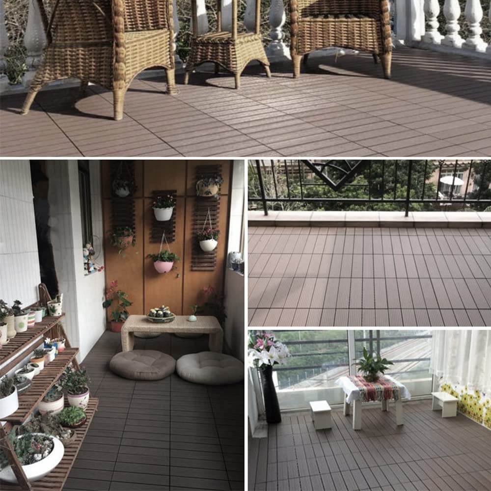 Bodenbelag Innen und Außen 11 Stück Holz Kunststoff Verbundplatten 30 x 30 cm für Balkon Garten Terrasse (Kaffee)