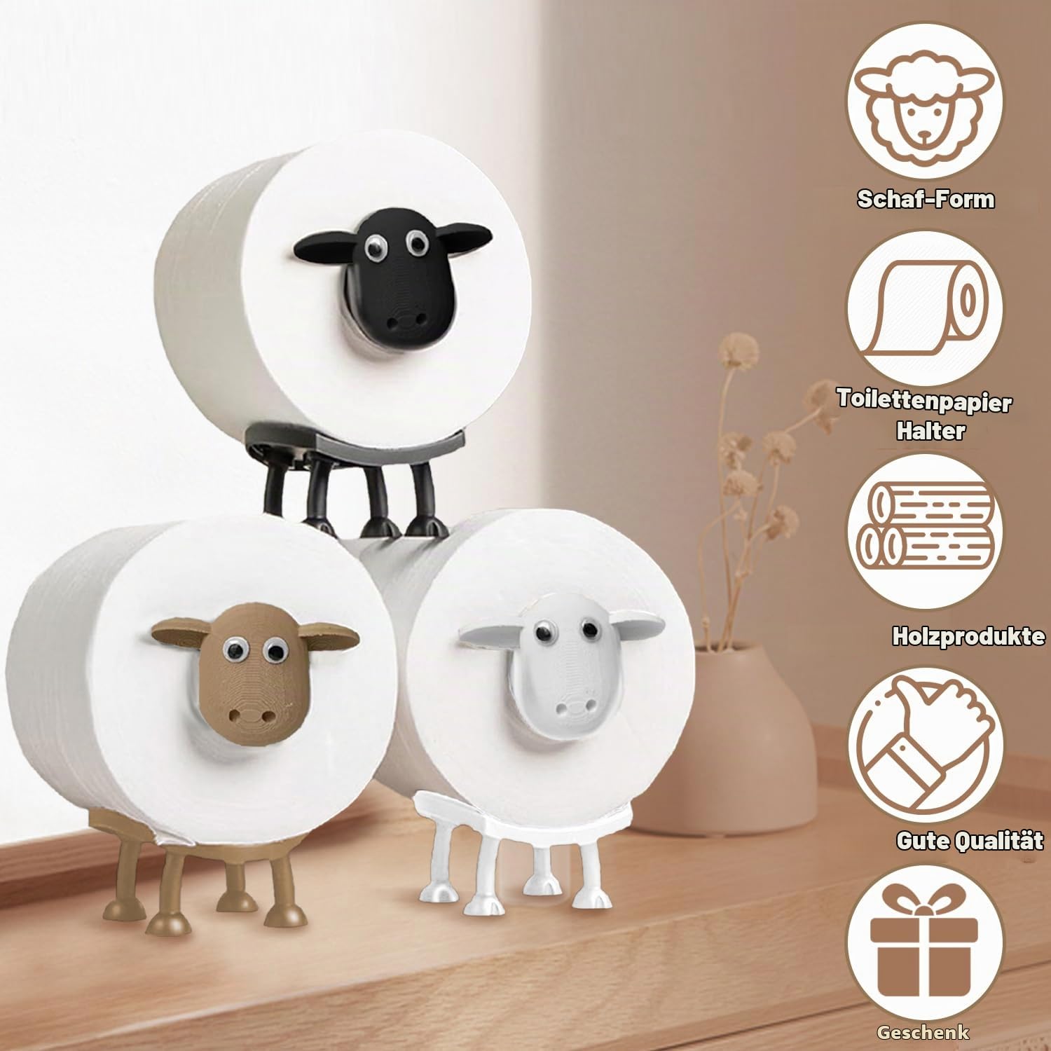 Schaf Toilettenpapierhalter, 3 Stück Schaf Aufbewahrung Toilettenpapier, Schaf Freistehend WC Papierhalter, Schaf Ersatzrollenhalter Klopapierhalter, Perfekt als Deko für Klopapierhalter Baumarkt
