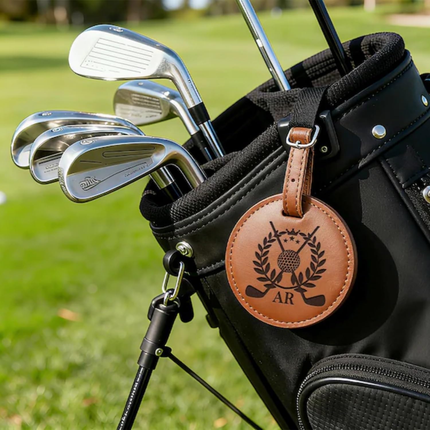 Etichetta per Sacca da Golf in Pelle Personalizzata E Supporto per Tee, Custodia con Nome Inciso Personalizzato - Organizer Compatto per Accessori da Golf per Uomo E Donna