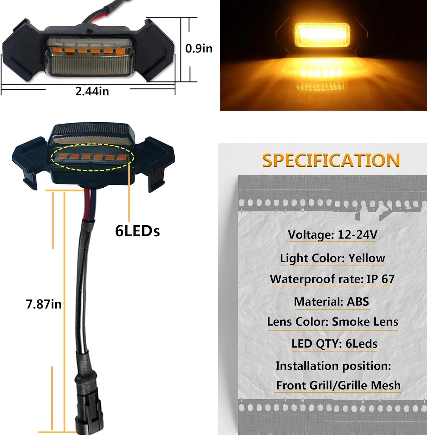 4Pcs LED Grille Lights Waterproof Amber LED Front Grille Lamp for Toyotaa Grille Light 2016-2019 Tacoma TRD Pro Grille with Wiring Harness Fuse Adapter…